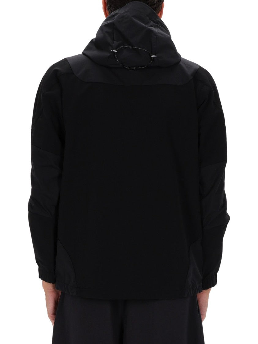 And Wander Black Nylon Panel Hooded Jacket