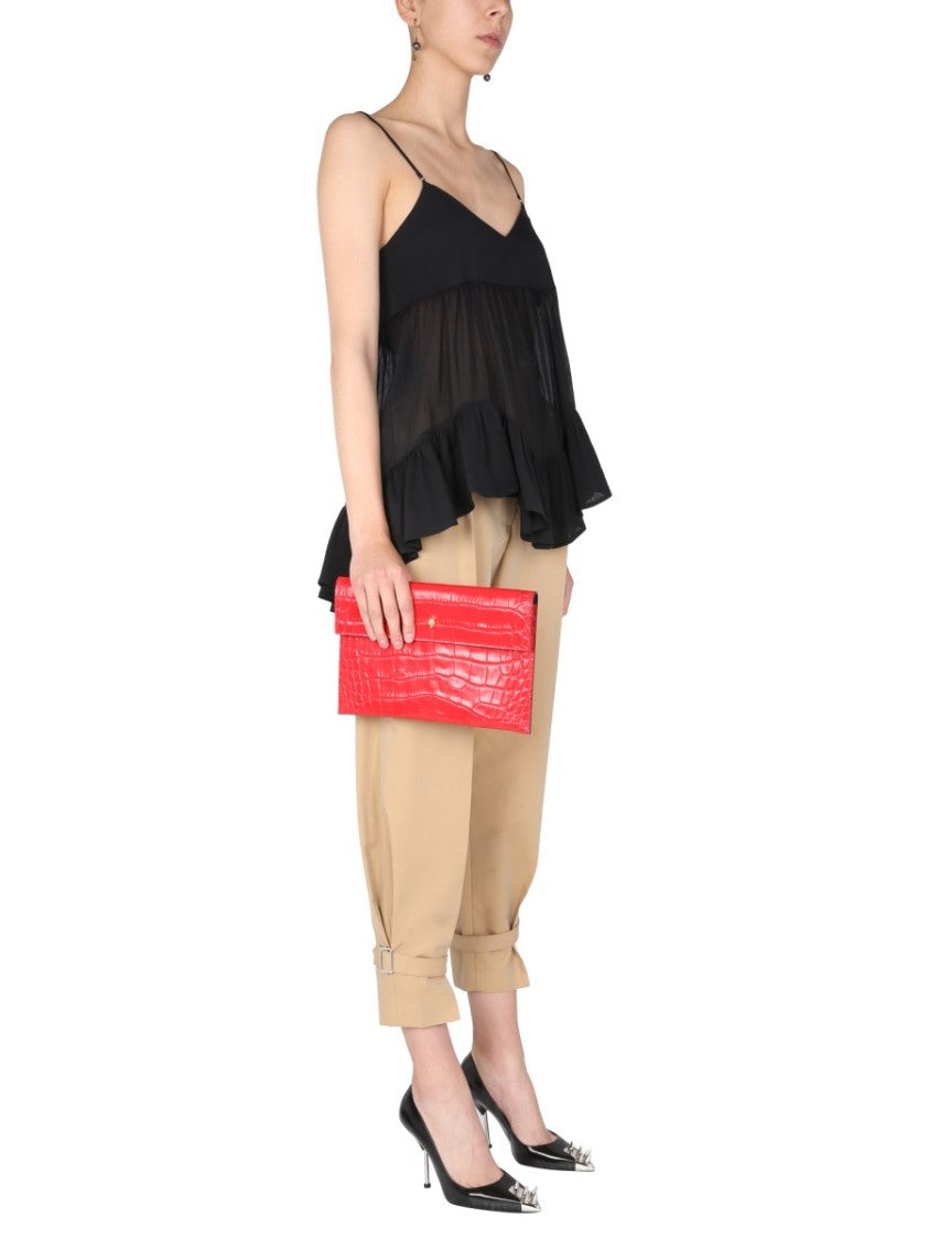 Alexander Mcqueen V-Neck Semi-Transparent Ruffled Cotton-Blend Tank Top