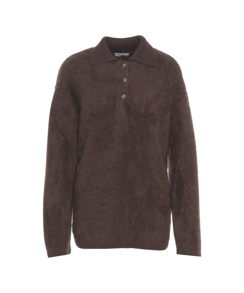 Soft Goat Brushed Cashmere Polo With Classic Collar