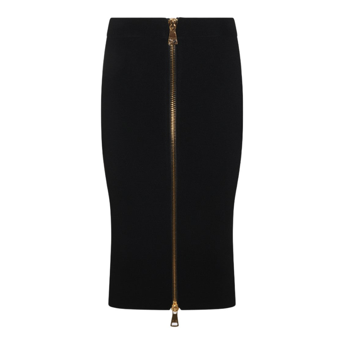 Elisabetta Franchi Fitted Vertical Gold Zipper Midi Skirt