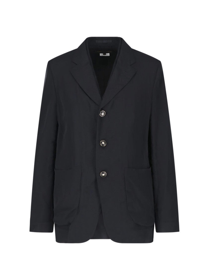 Comme Des Garçons Semi-Transparent Layered Black Wool Blazer With Classic Notch Lapel