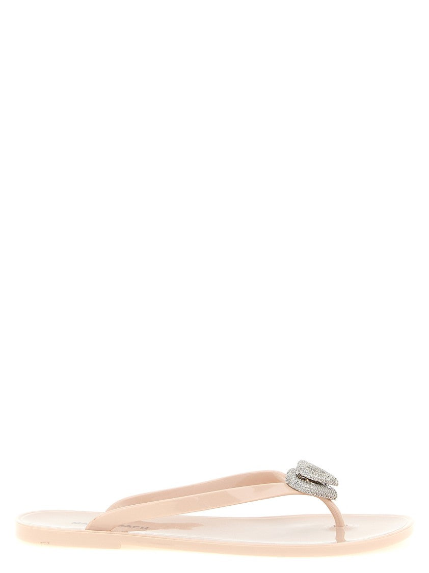 Mach & Mach Rubber Thong Sandals With Metal Double Heart Detail And Crystal Embellishments