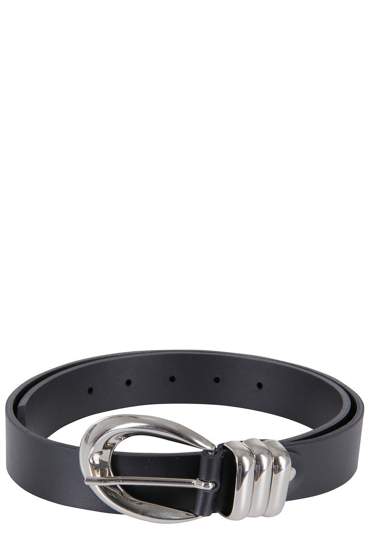 Federica Tosi Black And Silver Emily Metallic Buckle Leather Belt