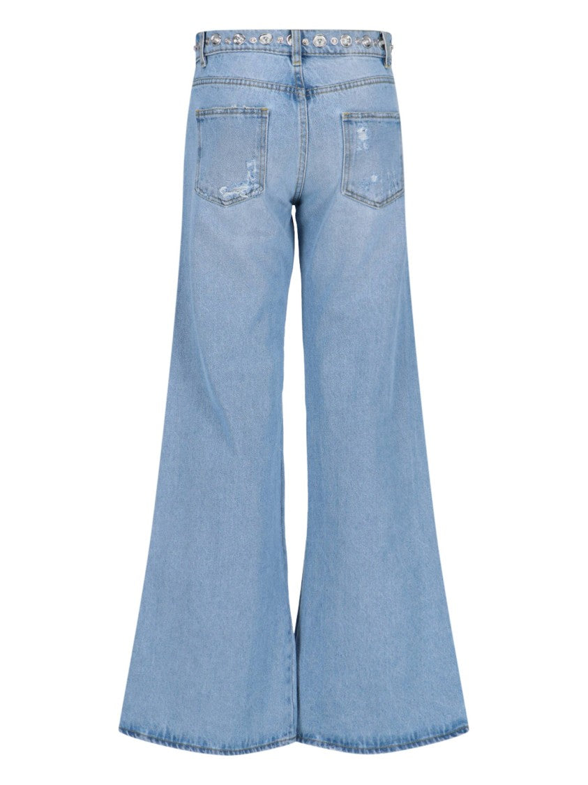 Coperni Wide-Leg Jeans – Light Blue Studded