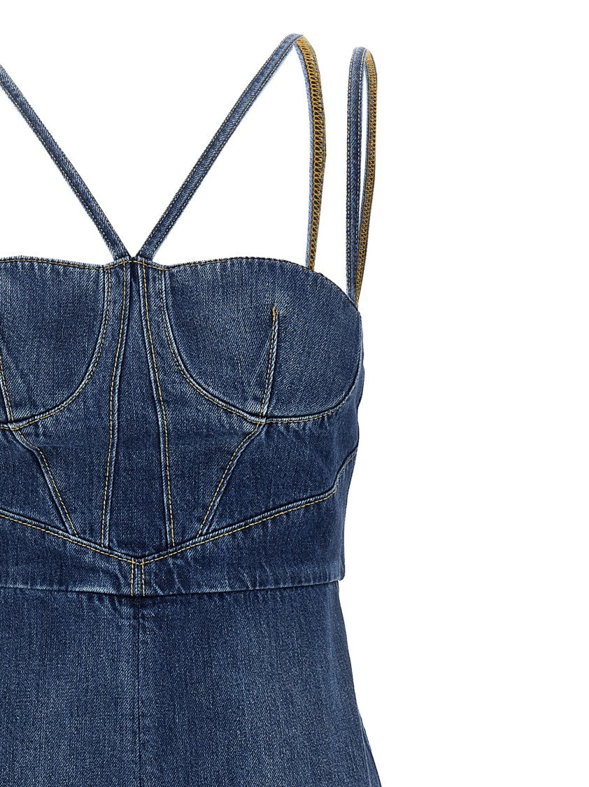 Nensi Dojaka Cotton Denim Midi Dress With Bustier