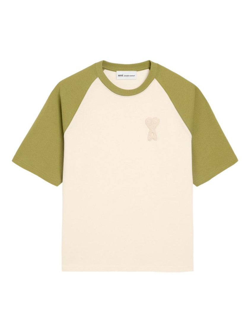 Ami Paris Cream Knitted Raglan Sleeve Patch T-Shirt