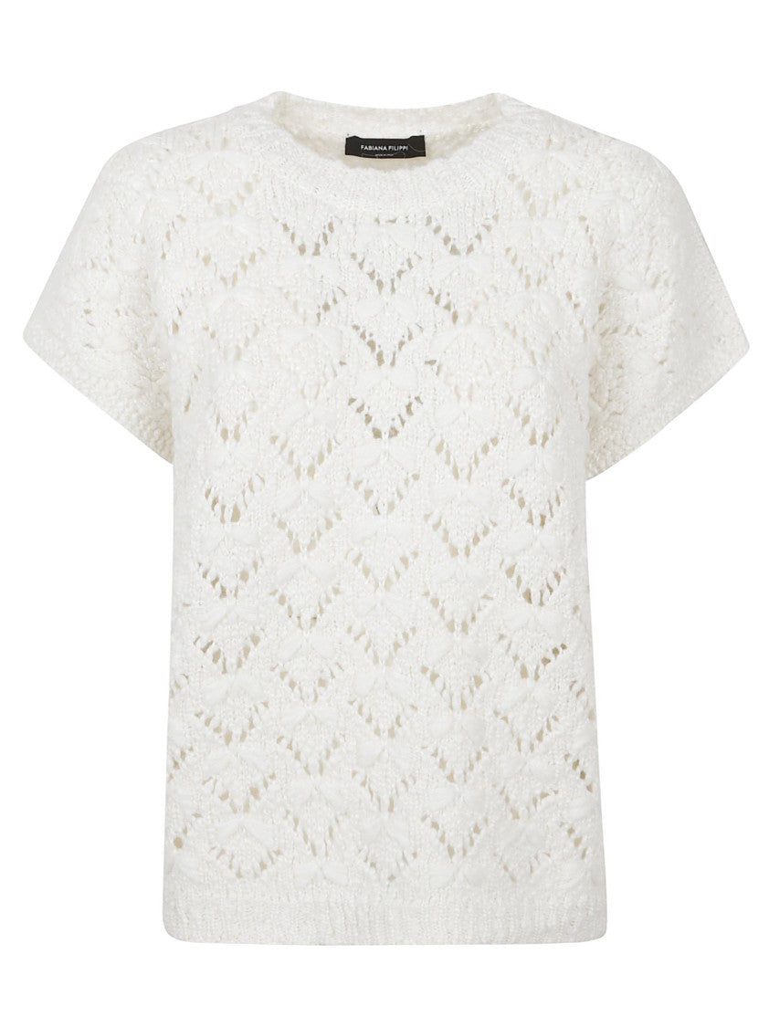 Fabiana Filippi White Cotton Cardo Sequin T-Shirt