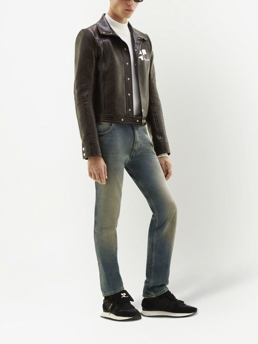 Courrèges Brown Faux Leather Logo Patch Jacket