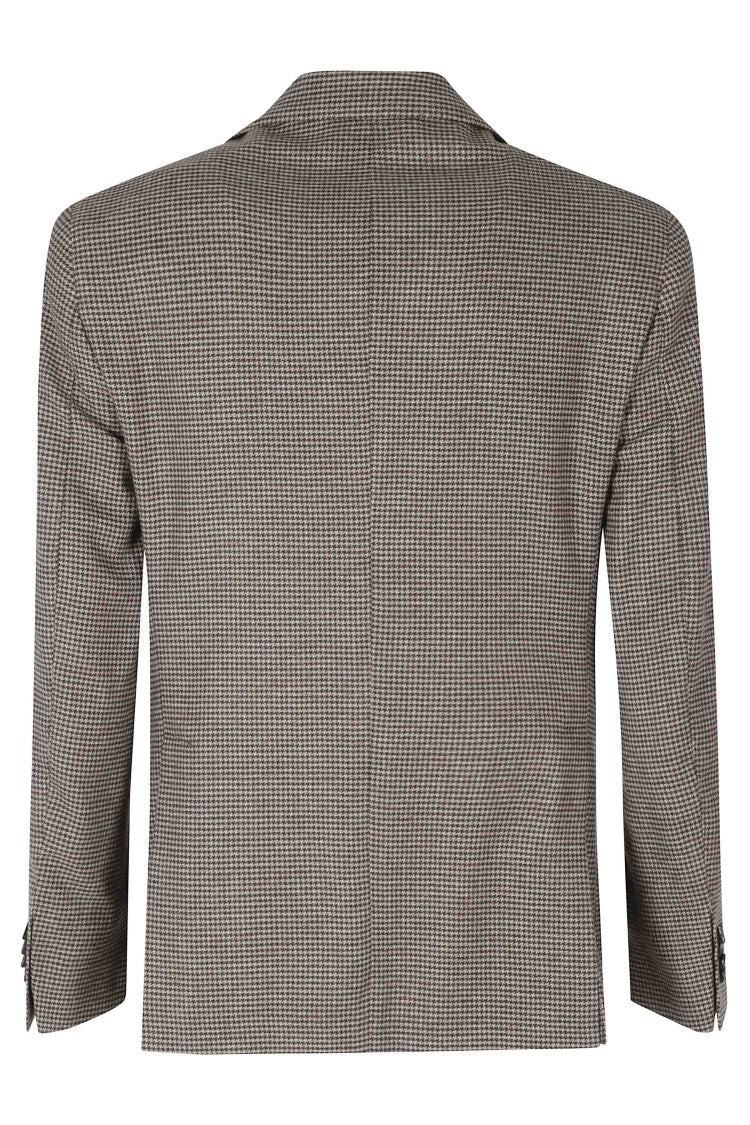 L.B.M. Brown Pied-De-Poule Jacket With Jeweled Lapel Button