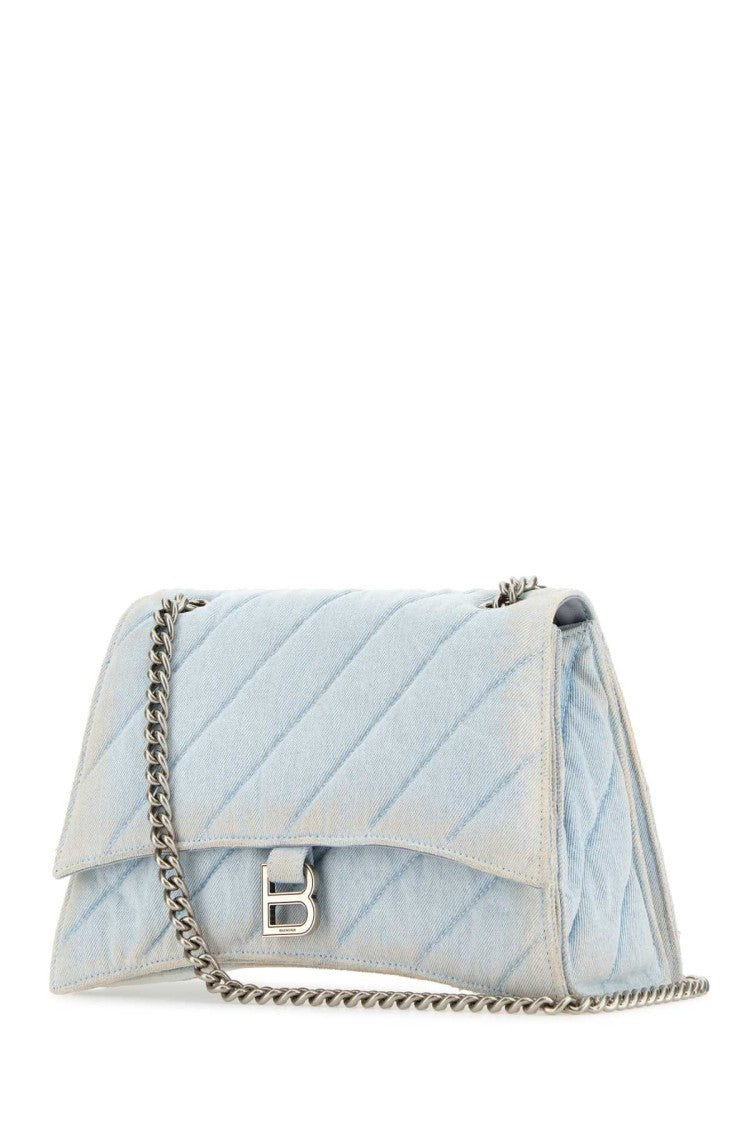 Balenciaga Light-Blue Denim Crush M Shoulder Bag