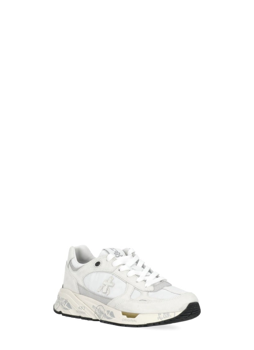 Premiata White Mased 7823 Suede-Blend Sneakers