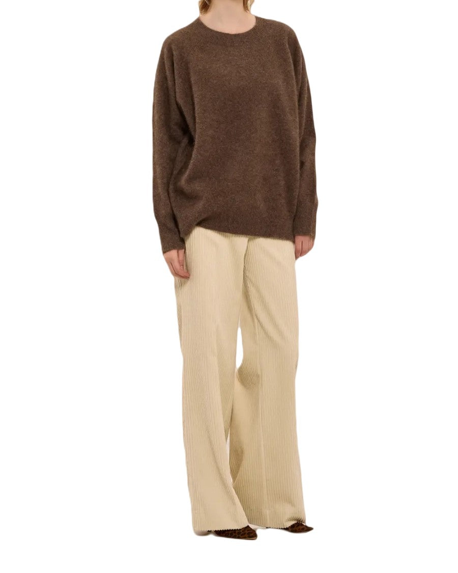 Parosh Chestnut Raccoon Fur Crew Neck Sweater