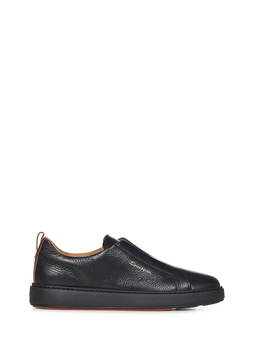 Santoni Textured Leather Slip-On Sneakers