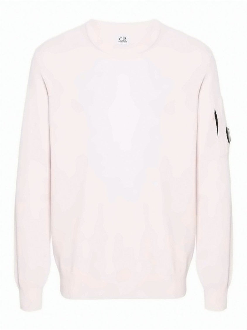 C.P. Company Light Pink Cotton Sweater With Ribbed Cuffs And Iconic Patch