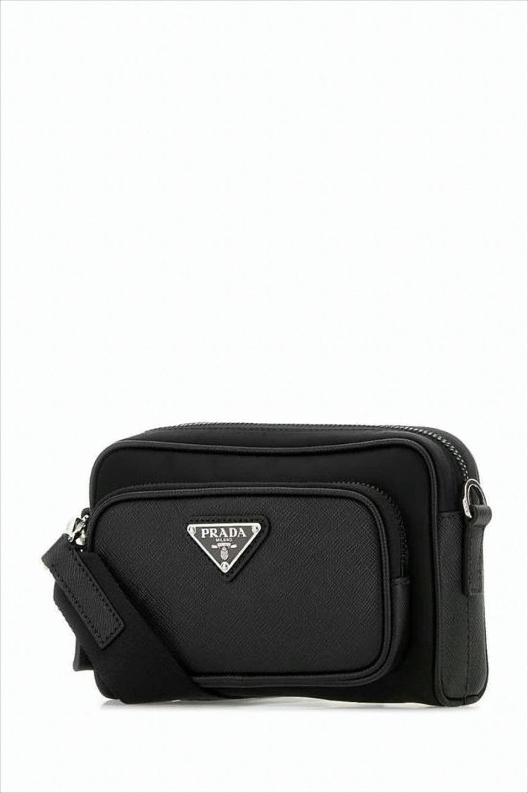 Prada Rectangular Nylon Crossbody Bag With Calf Leather Accents