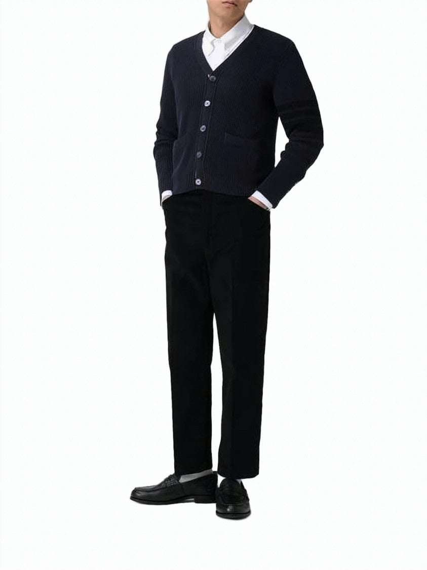 Thom Browne Tailored Black Straight Pants With Mid-Rise Waist