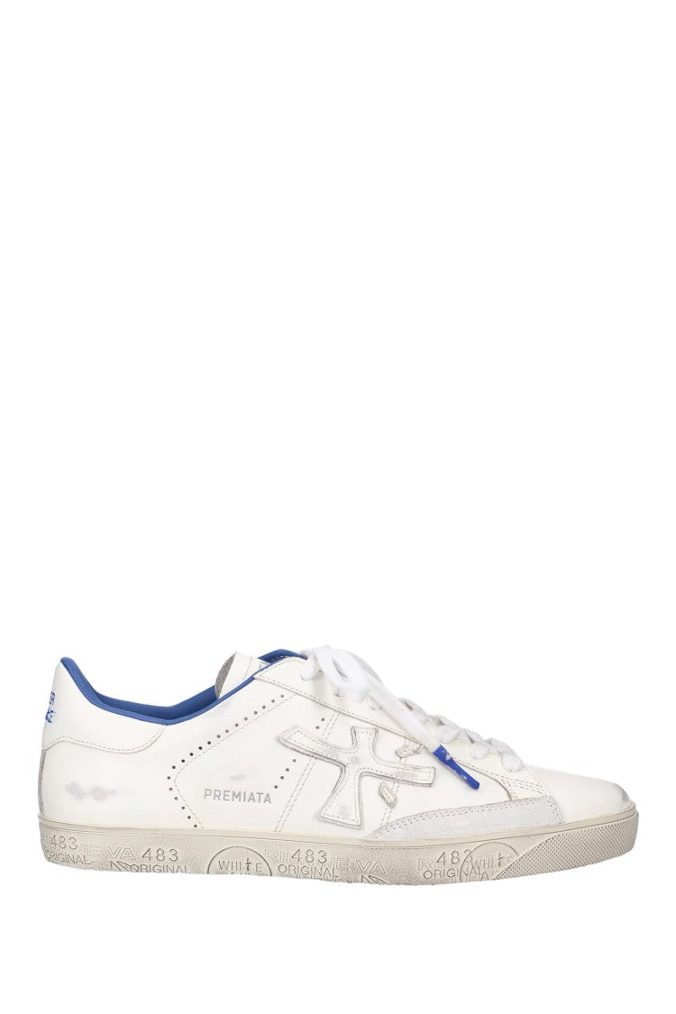 Premiata White Blue Steven Leather Sneakers