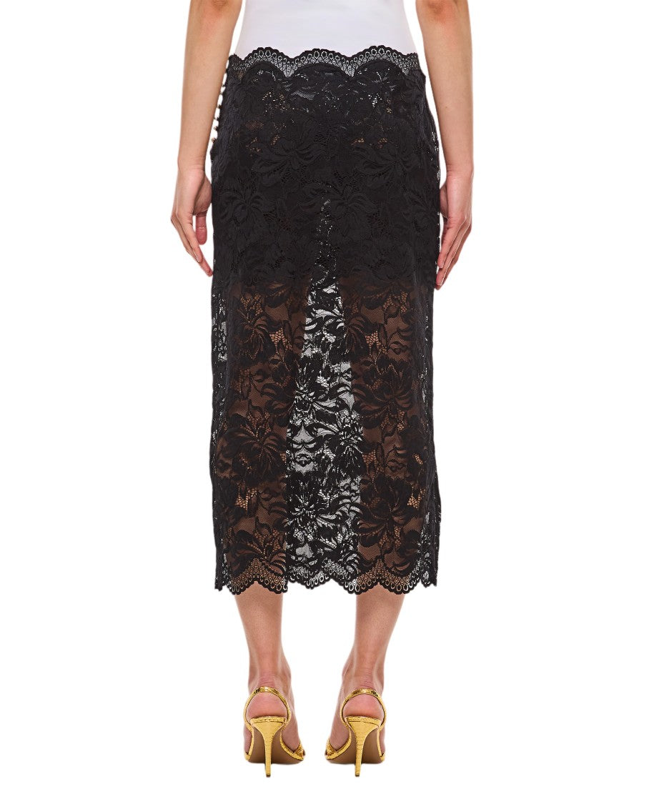 Rabanne Lace-Edged Midi Skirt With High Waist And Decorative Buttons