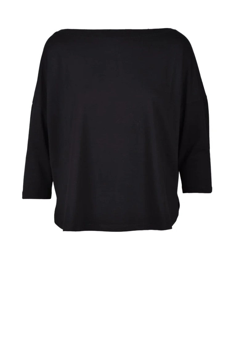 Wild Cashmere Black Crewneck Cotton-Blend T-Shirt
