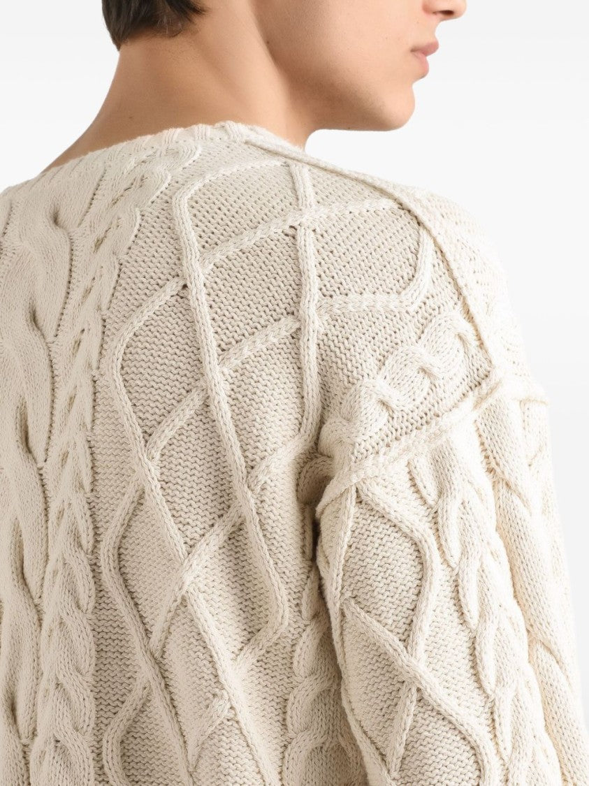 Dolce & Gabbana Beige Cable Knit Logo Sweater