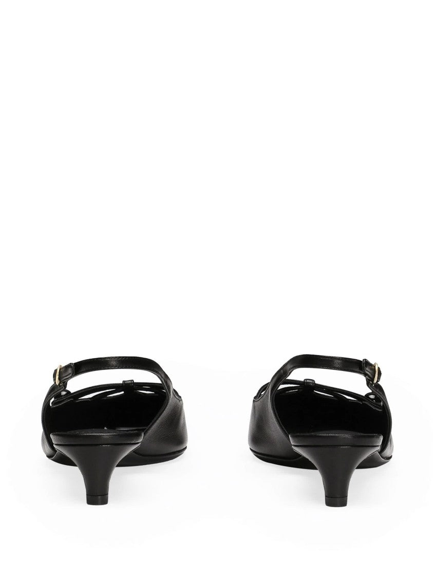Dolce & Gabbana Black Nappa Leather Kitten Heel Slingbacks