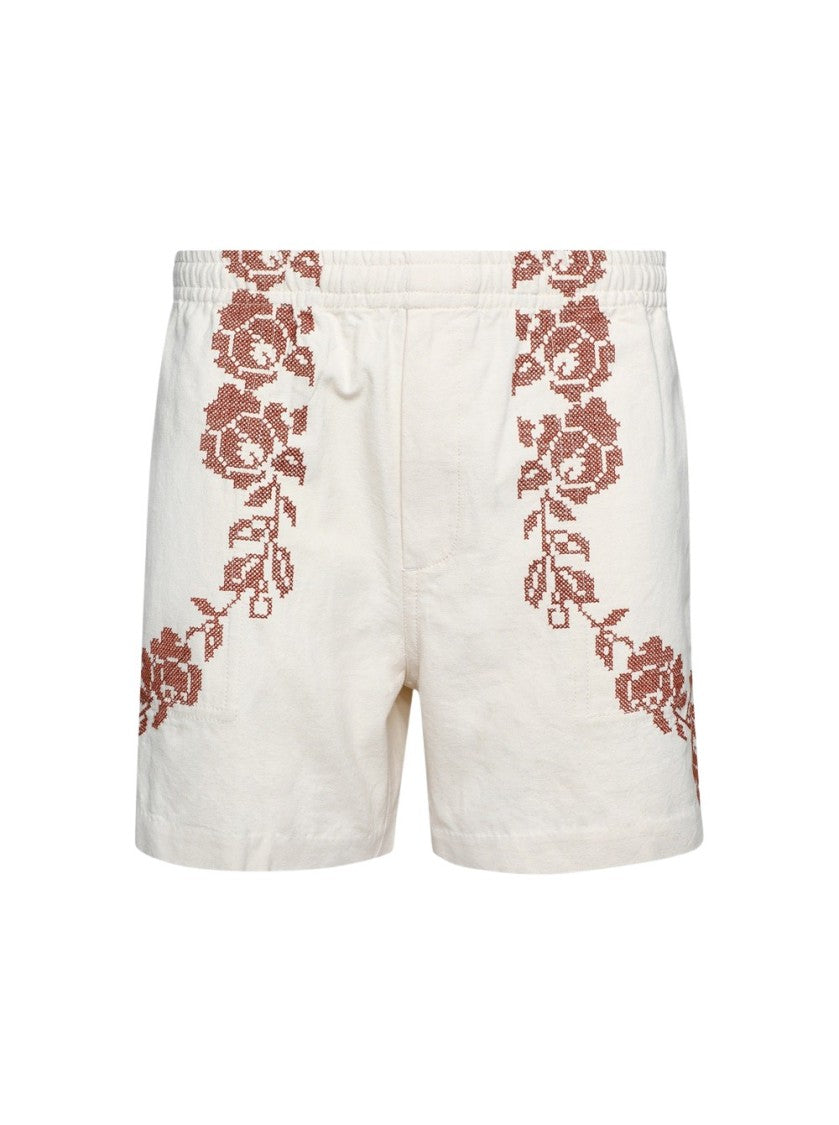 Bode Cross Stitched Rose Garland Shorts