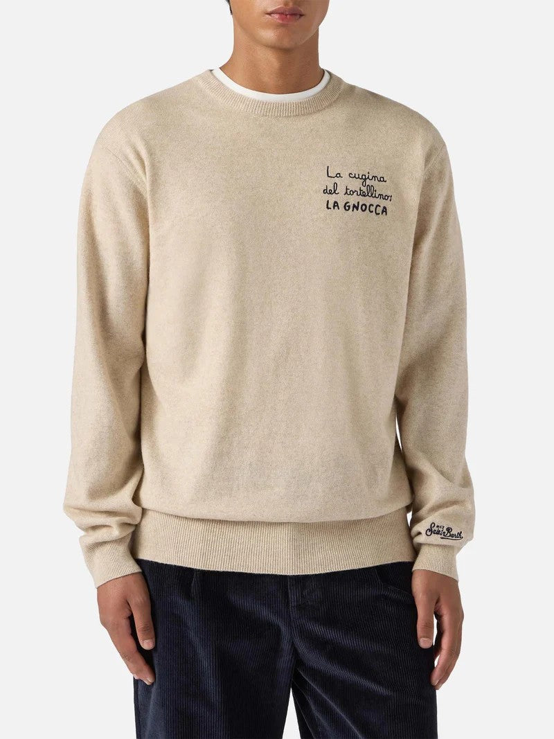 Mc2 Saint Barth Beige Crewneck Sweatshirt With Ribbed Cuffs