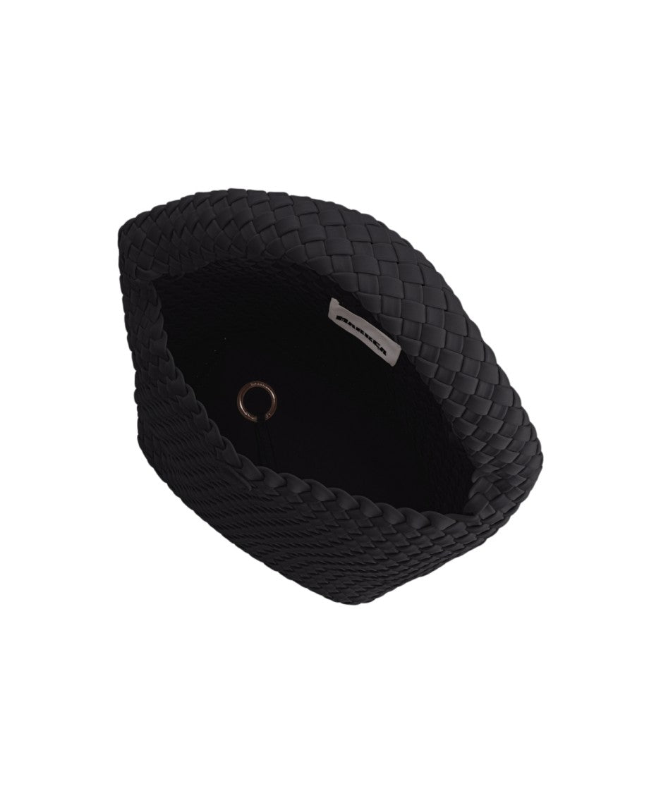 Marrea Expansive Black Neoprene Bucket Bag With Woven Design