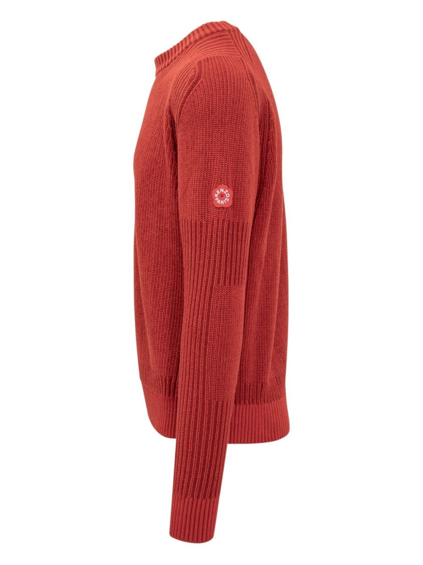 Kenzo Medium Red Patch Detail Ribbed Sweater