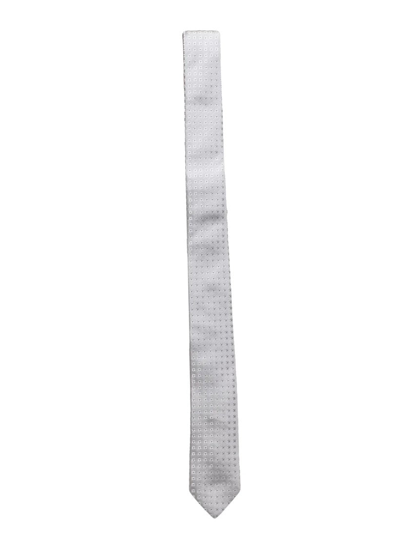 Emporio Armani Silk Tie With Subtle Dotted Pattern In Pearl Grey