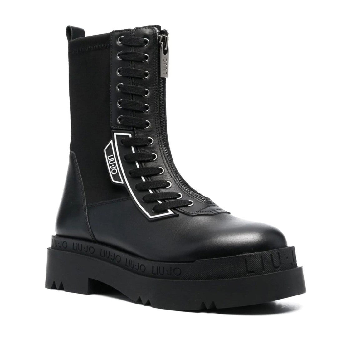 Liu Jo Black Love 22 Chunky Sole Lace-Up Leather Boots