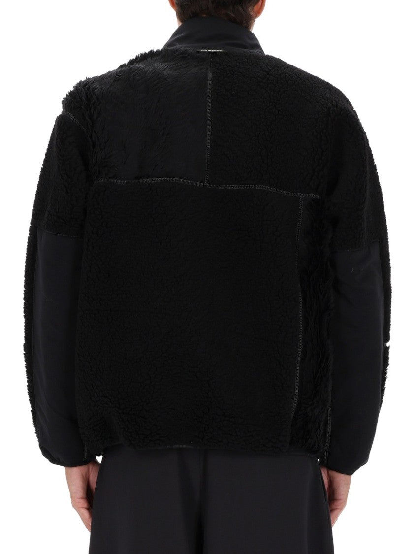 And Wander Black Mix Boa Polyester-Blend Plush Jacket