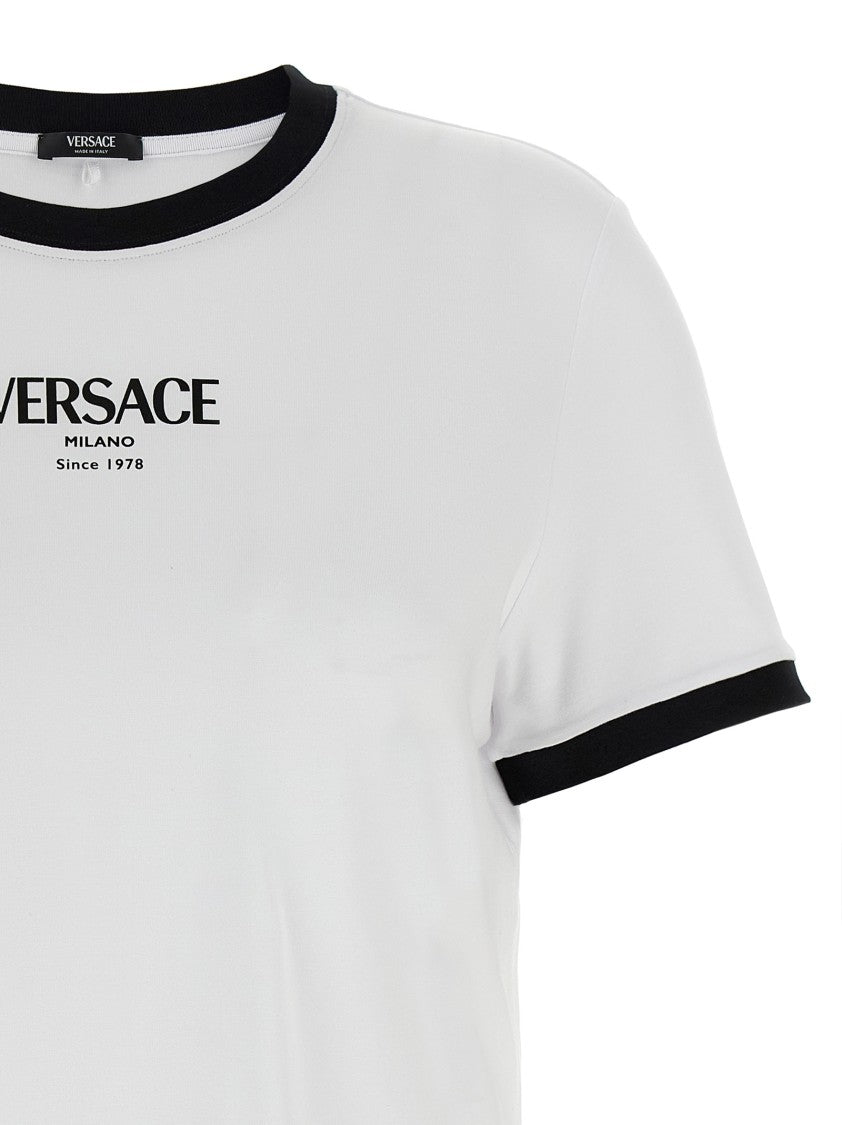 Versace Viscose Stretch Jersey T-Shirt With Contrasting Ribbed Accents