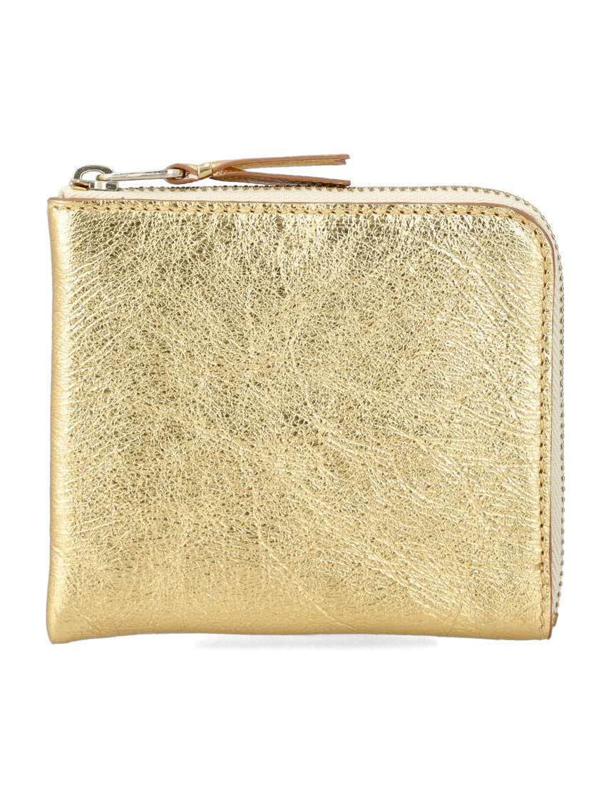 Comme Des Garçons Textured Metallized Leather Zip Wallet With Gold Finish