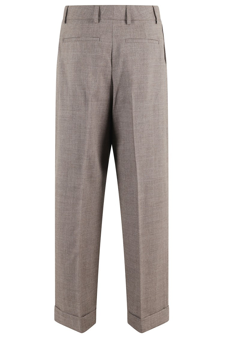 Soeur High-Waisted Wide Leg Pants In Sand Mélange Wool