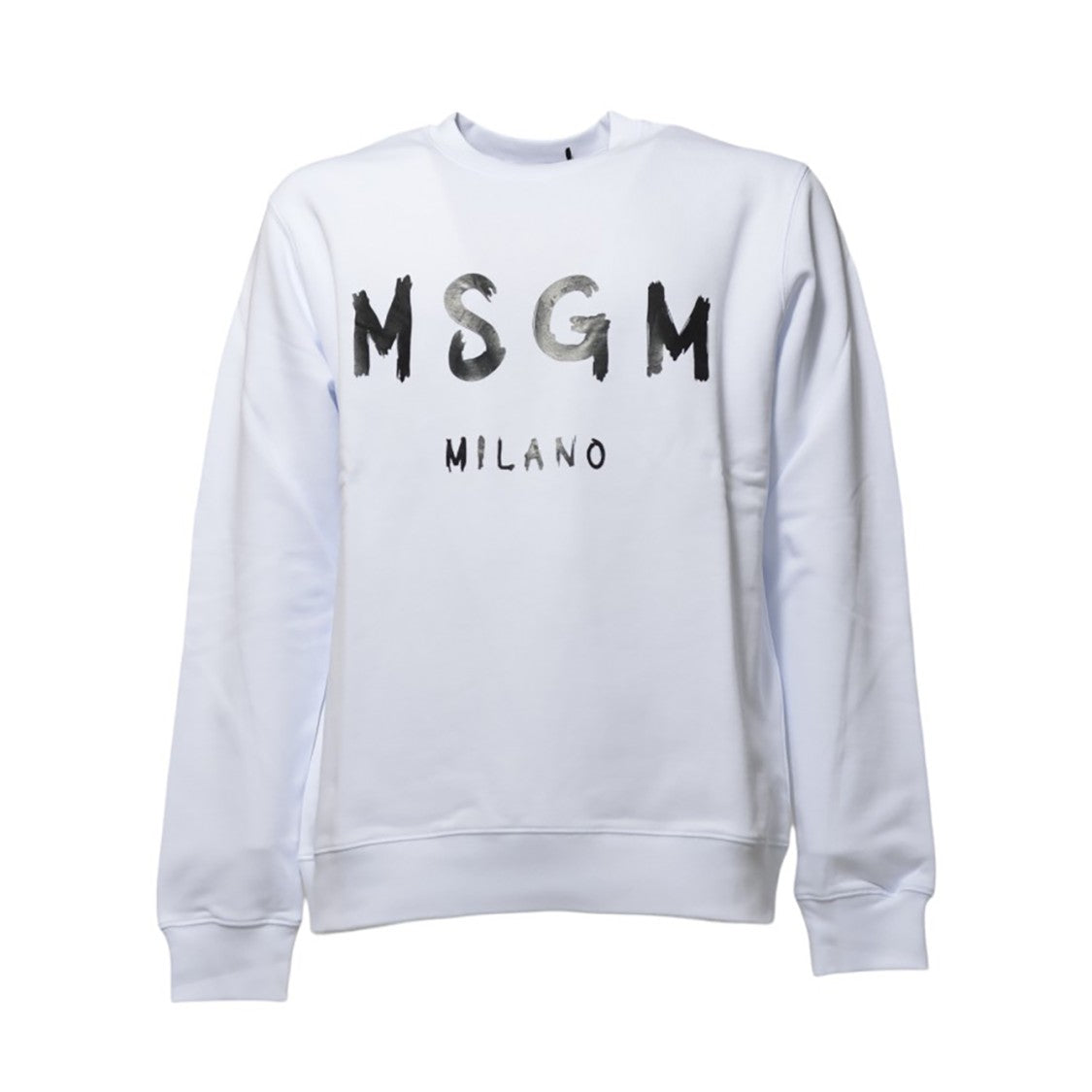 Msgm White Cotton Crewneck Sweatshirt With Brush Logo Print