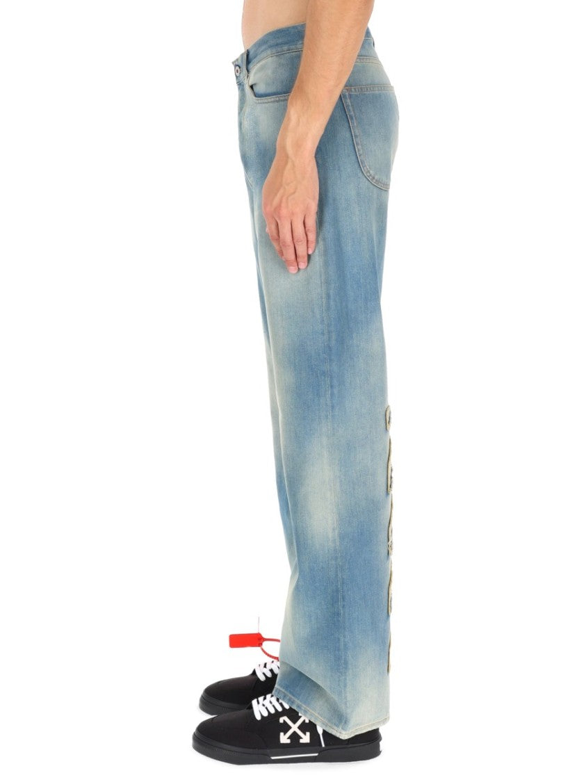 Off-White Relaxed Wide-Leg Raw Patch Jeans