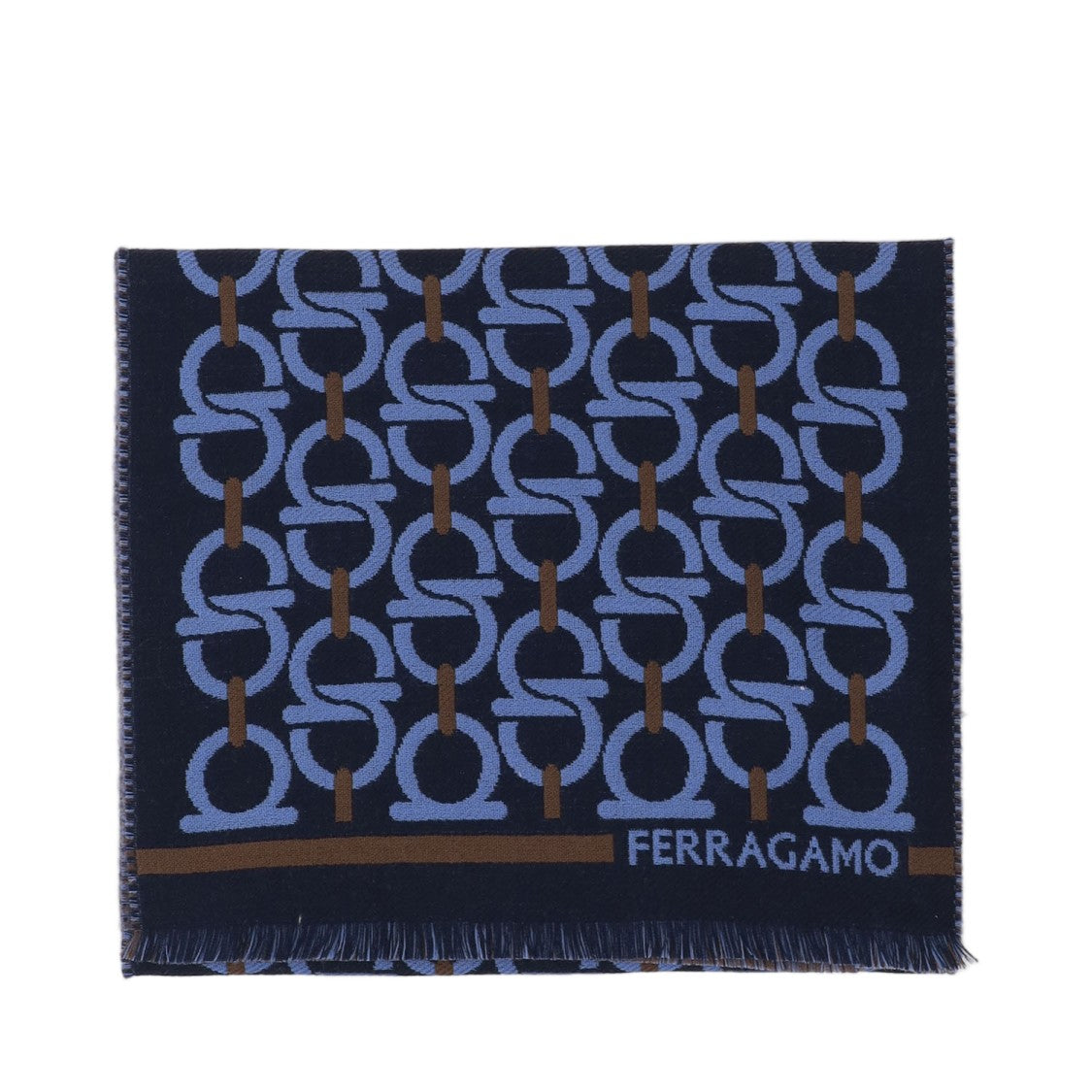 Salvatore Ferragamo Wool Hook Pattern Fringed Scarf