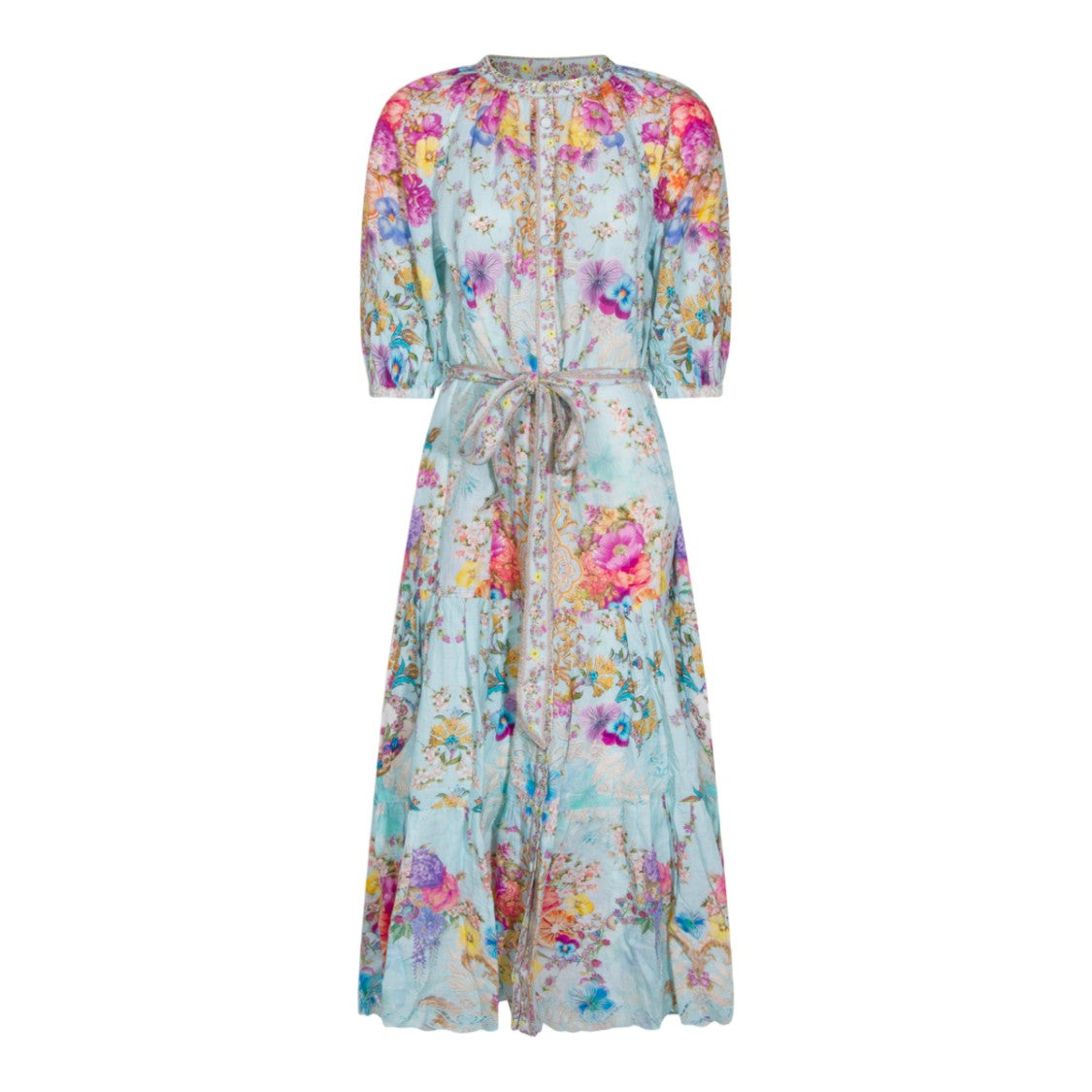 Camilla V-Neck Midi Dress With Short Sleeves And Flowing Silhouette