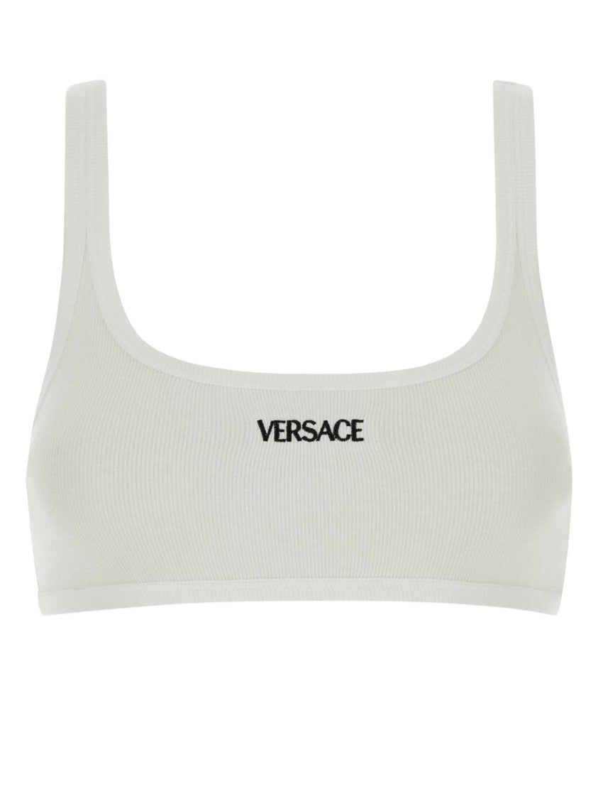 Versace White Ribbed Finish Cotton Bra