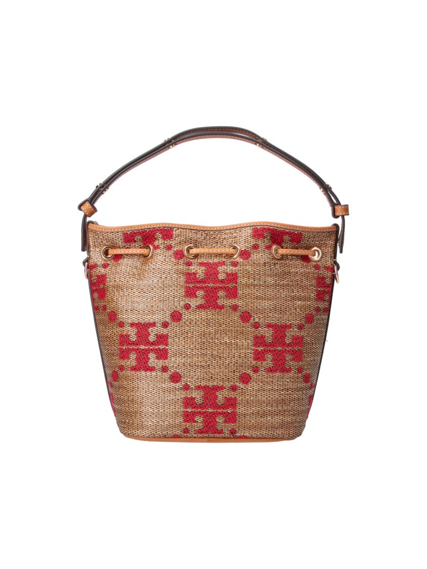 Tory Burch Brown T Monogram Fabric Bucket Bag