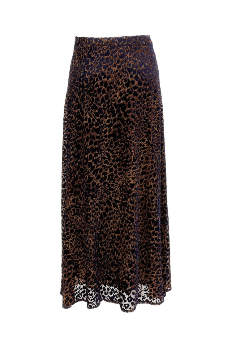 Irie' Flowing A-Line Midi Skirt With Leopard Print Pattern