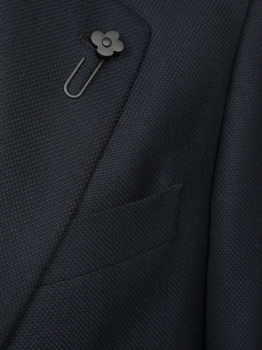 Lardini Wool Blazer With Unique Lapel Pin Detail