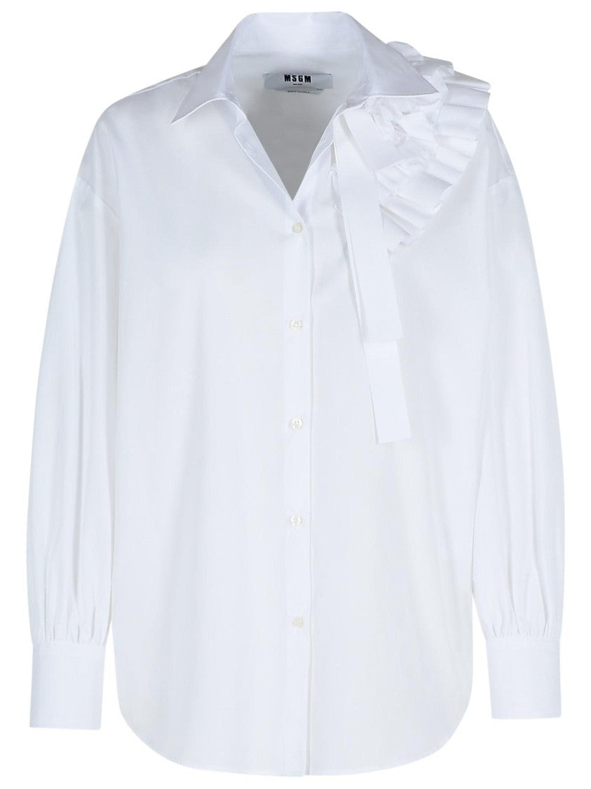 Msgm Ornamental Draped White Cotton Shirt