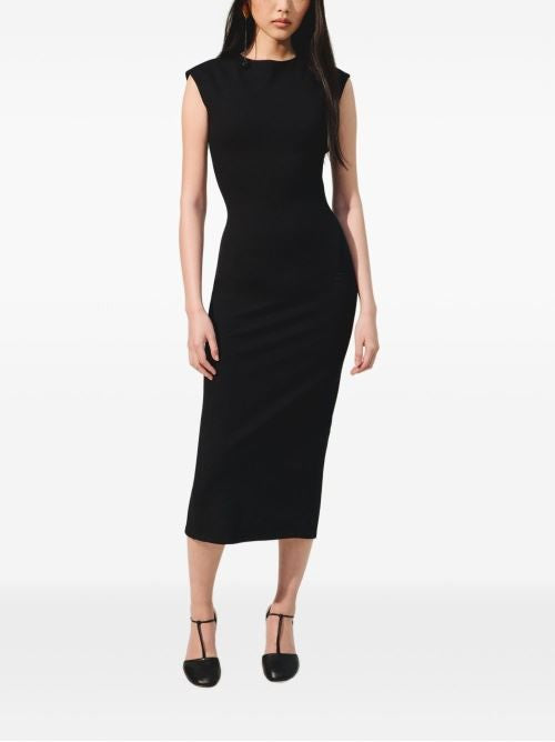 Jacquemus Black Fitted High-Neck Ruched Midi Dress