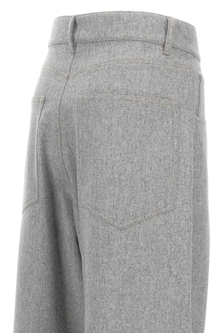 Jejia Flannel Wide Leg Trousers With Contrast Stitching
