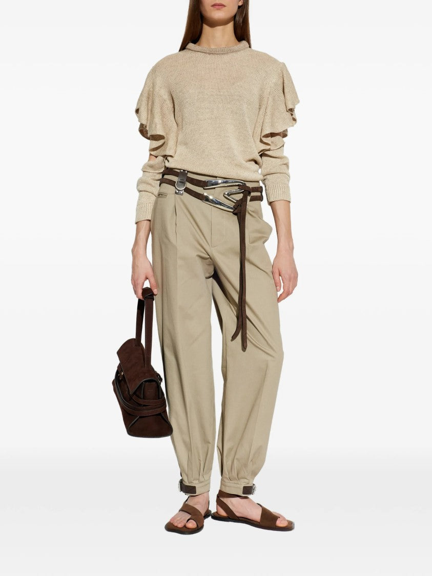 Moschino Dark Leather Strap Relaxed Tapered Cotton Pants