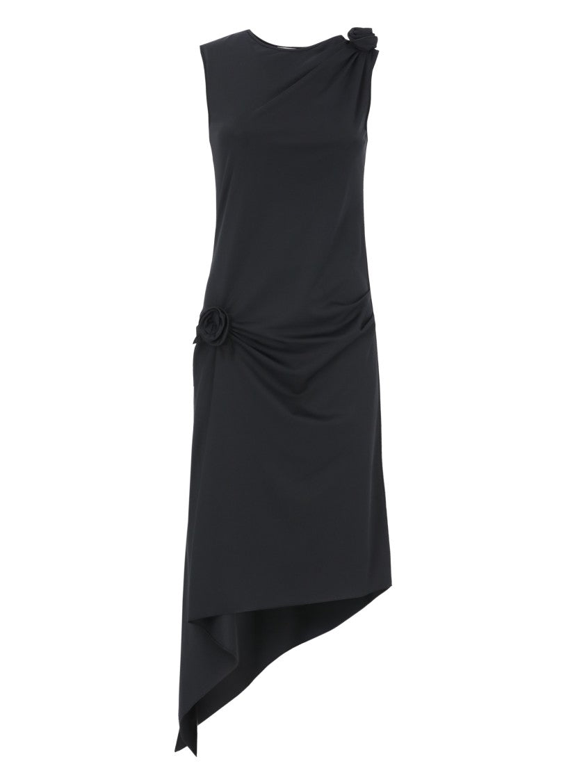 Coperni Asymmetrical Black Dress With Fabric Rose Accents