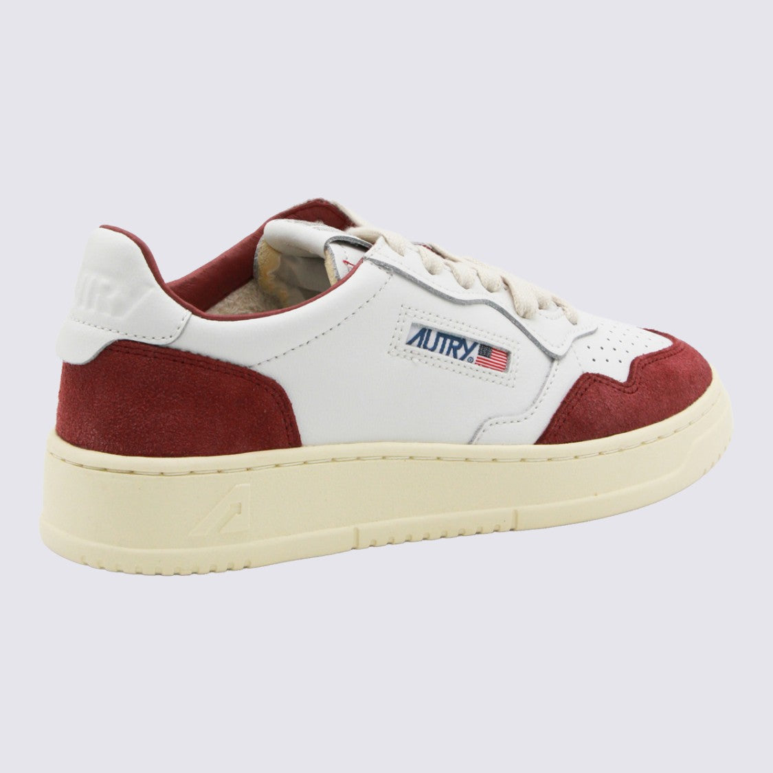 Autry Low-Top White Leather Sneakers With Red Suede Accents