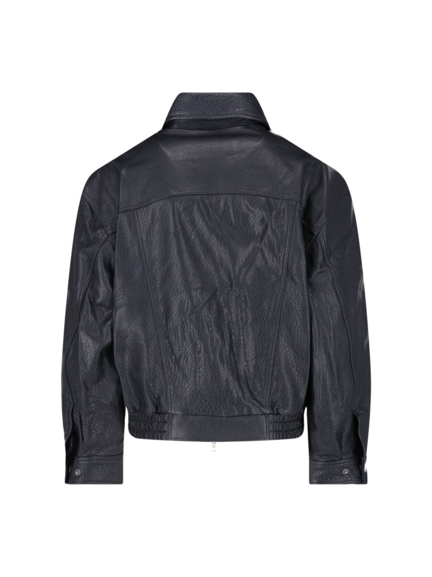 Dunst Black Hammered Lambskin Structured-Collar Leather Jacket